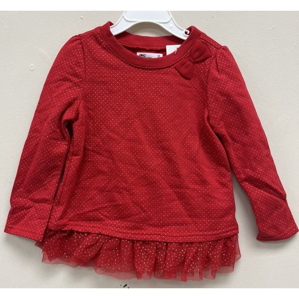 Epic Threads Girl's Size 2T Red Metallic Shine Top with Accent Bow NWT L710AFA